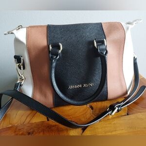 Armani Jeans Black Tan Cream Leather Purse Crossbody Bag